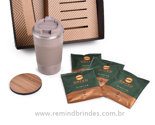 Kit Café Thermal com Copo Térmico, Porta-Copo e Café Drip Coffee Orfeu