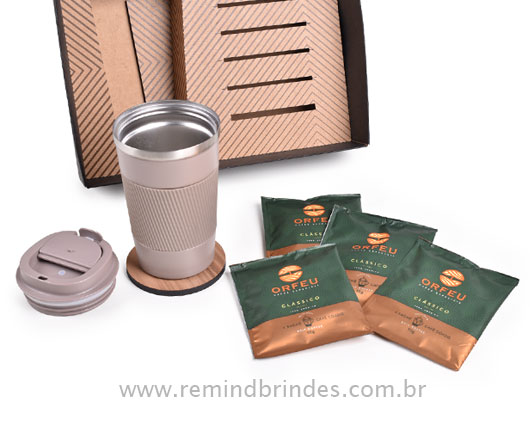 Kit Café Thermal com Copo Térmico, Porta-Copo e Café Drip Coffee Orfeu