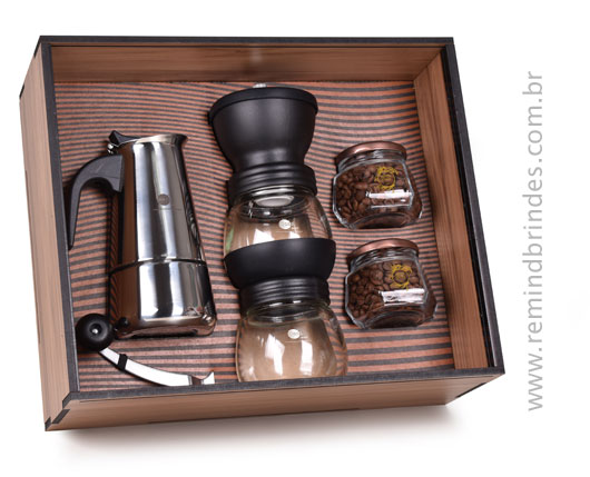 Kit Café Moka Pro 4 Peças com Cafeteira Italiana, Moedor e Café em Grãos