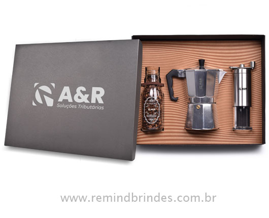 Kit Cafeteira - Moedor e Pote de Café em Grãos