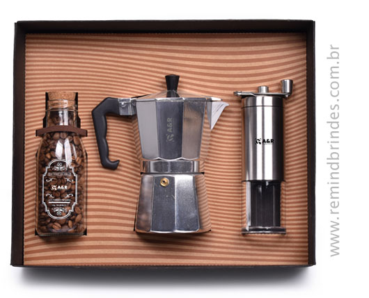 Kit Cafeteira - Moedor e Pote de Café em Grãos
