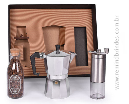 Kit Cafeteira - Moedor e Pote de Café em Grãos