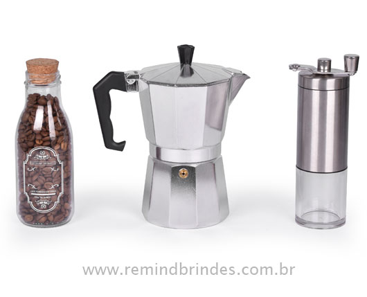 Kit Cafeteira - Moedor e Pote de Café em Grãos