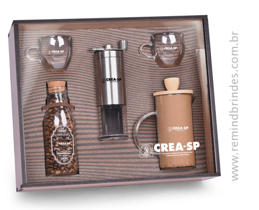 Kit Café Gourmet 4 Peças com Prensa Francesa, Xícaras, Moedor Manual e café em grãos