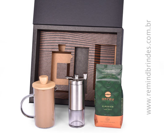 Kit Café com Prensa Francesa e Moedor Manual e Café Orfeu