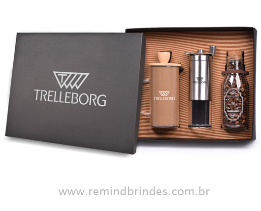 Kit Café Gourmet 3 Peças com Prensa Francesa, Moedor Manual e café em grãos