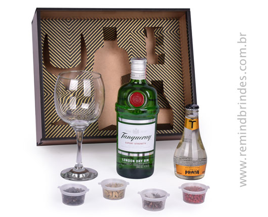 Kit Bebida - Gin Tanqueray, Tônica, Taça com 4 Especiarias