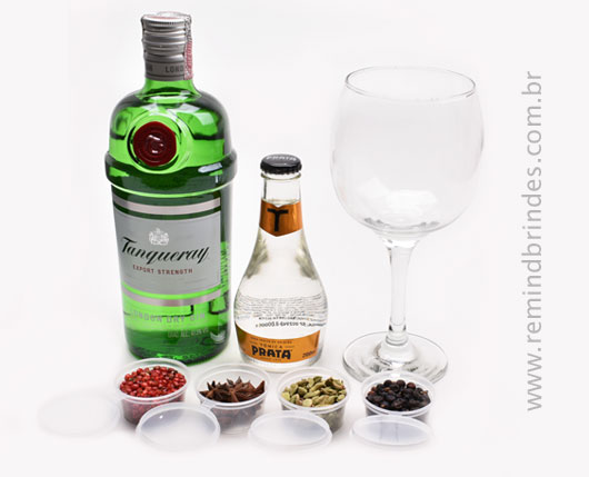 Kit Bebida - Gin Tanqueray, Tônica, Taça com 4 Especiarias