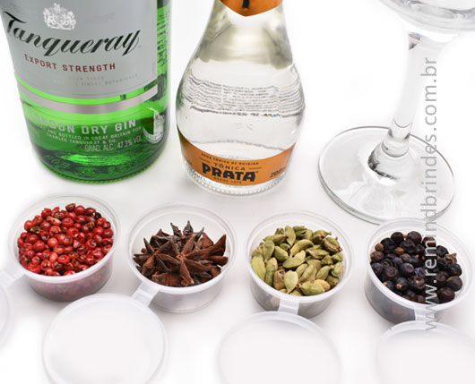 Kit Bebida - Gin Tanqueray, Tônica, Taça com 4 Especiarias