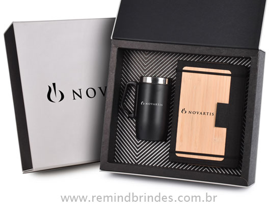 Kit Onboarding Eco Executive 2 Peças com Caneca Inox Parede Dupla e Caderneta Bambu