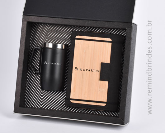 Kit Onboarding Eco Executive 2 Peças com Caneca Inox Parede Dupla e Caderneta Bambu