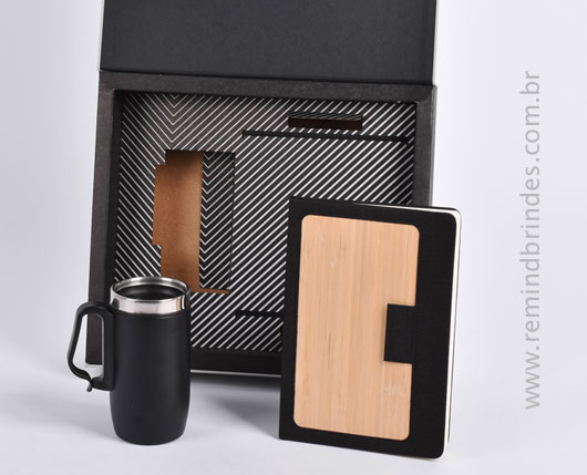 Kit Onboarding Eco Executive 2 Peças com Caneca Inox Parede Dupla e Caderneta Bambu