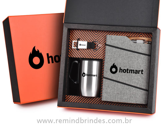 Kit Onboarding Executive 4 Peças com Caneca Inox Parede Dupla, Caderneta, Caneta e Chaveiro