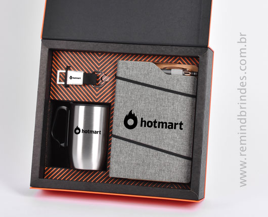 Kit Onboarding Executive 4 Peças com Caneca Inox Parede Dupla, Caderneta, Caneta e Chaveiro