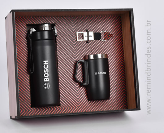 Kit Onboarding Personalizado 3 Peças com Garrafa Térmica, Caneca e Chaveiro
