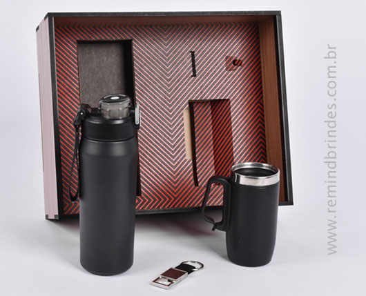Kit Onboarding Personalizado 3 Peças com Garrafa Térmica, Caneca e Chaveiro