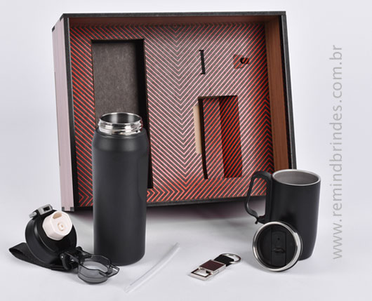 Kit Onboarding Personalizado 3 Peças com Garrafa Térmica, Caneca e Chaveiro