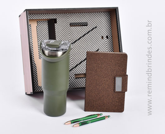 Kit Executive Personalizado 4 Peças com Copo Térmico, Caderneta e Canetas