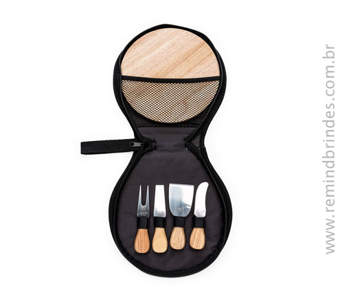Kit Queijo e Gourmet Executive com Sacola, Tábua, Espátulas, Azeite e Temperos Personalizado