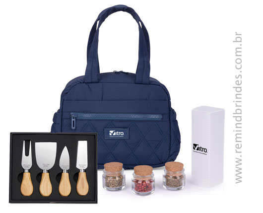Kit Queijo e Gourmet Executive com Bolsa Térmica, Espátulas e 3 Temperos Personalizado