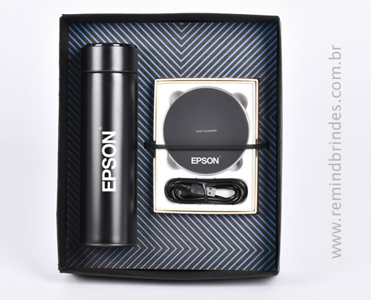 Kit Onboarding Executive 2 Peças com Garrafa Térmica Digital e Carregador Indução