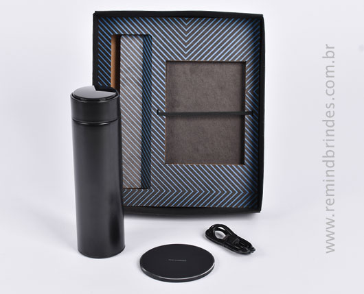 Kit Onboarding Executive 2 Peças com Garrafa Térmica Digital e Carregador Indução