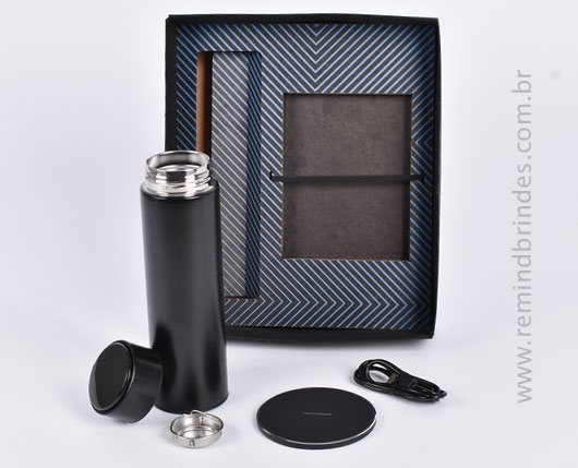 Kit Onboarding Executive 2 Peças com Garrafa Térmica Digital e Carregador Indução