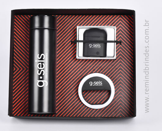Kit Onboarding Executive 3 Peças com Garrafa Térmica Digital, Fone Bluetooth e Ring Light