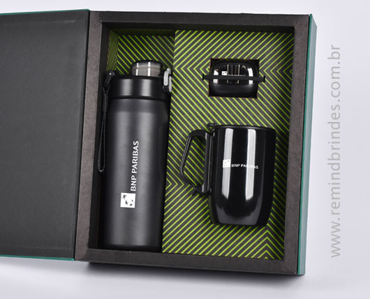 Kit Onboarding Executive 3 Peças com Garrafa Térmica, Caneca Inox e Fone Bluetooth