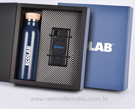 Kit Tecnologia Sustentável Eco 2 Peças com Garrafa Térmica e Power Bank Indução