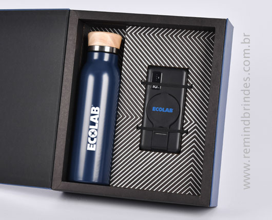 Kit Tecnologia Sustentável Eco 2 Peças com Garrafa Térmica e Power Bank Indução