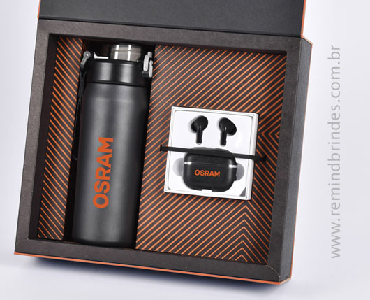 Kit Onboarding Executive 2 Peças com Garrafa Térmica e Fone Bluetooth