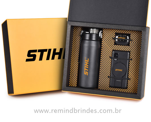 Kit Onboarding Executive 3 Peças com Garrafa Térmica, Power Bank Indução e Fone Bluetooth