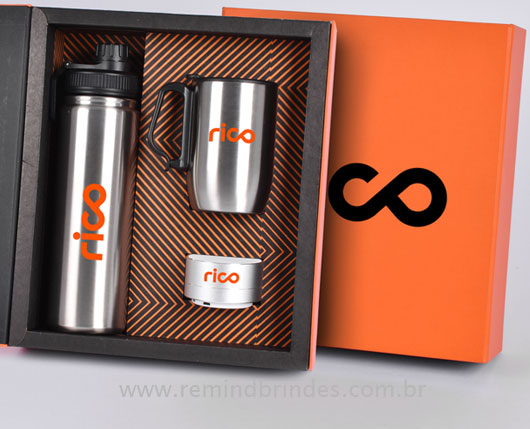 Kit Onboarding Executive 3 Peças com Garrafa Térmica, Caneca Inox e Caixa de Som