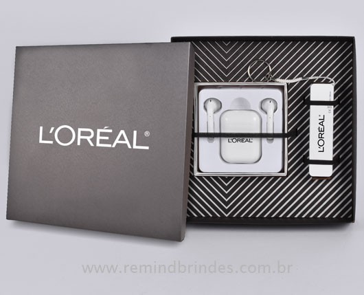 Kit Onboarding Tech 2 Peças com Fone Bluetooth e Power Bank Chaveiro