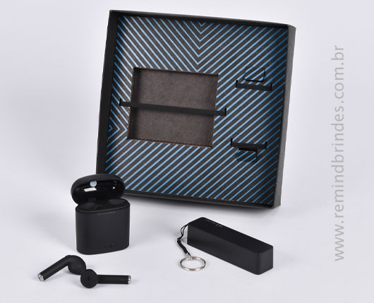 Kit Onboarding Tech 2 Peças com Fone Bluetooth e Power Bank Chaveiro
